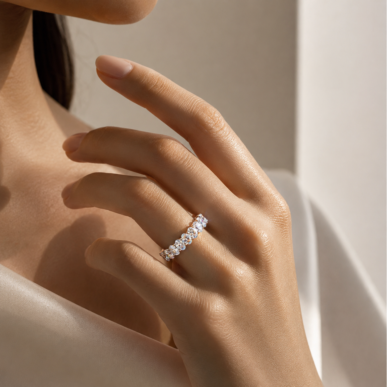 18K White Gold Emerald-Cut Diamond Ring(0.50 ct Each)