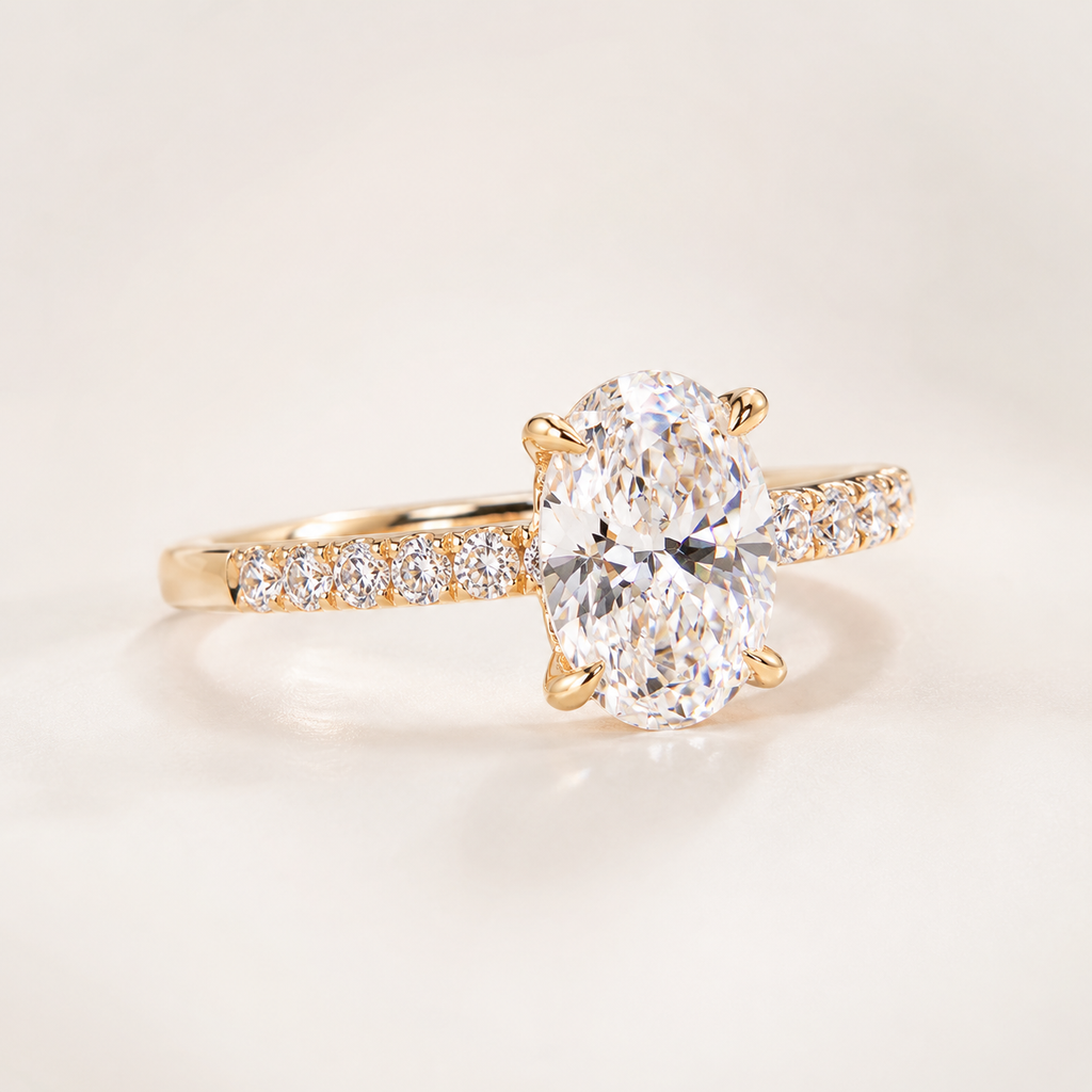 14K White Gold Oval Diamond Ring