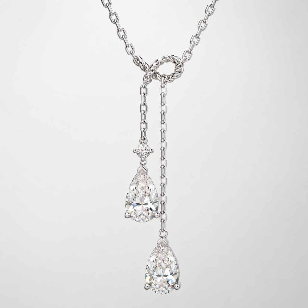 14K White Gold Pear-Shaped Diamond Necklace