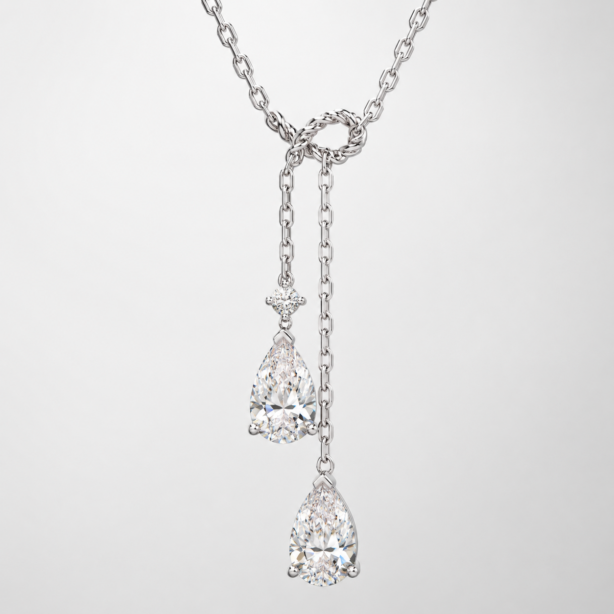 14K White Gold Pear-Shaped Diamond Necklace