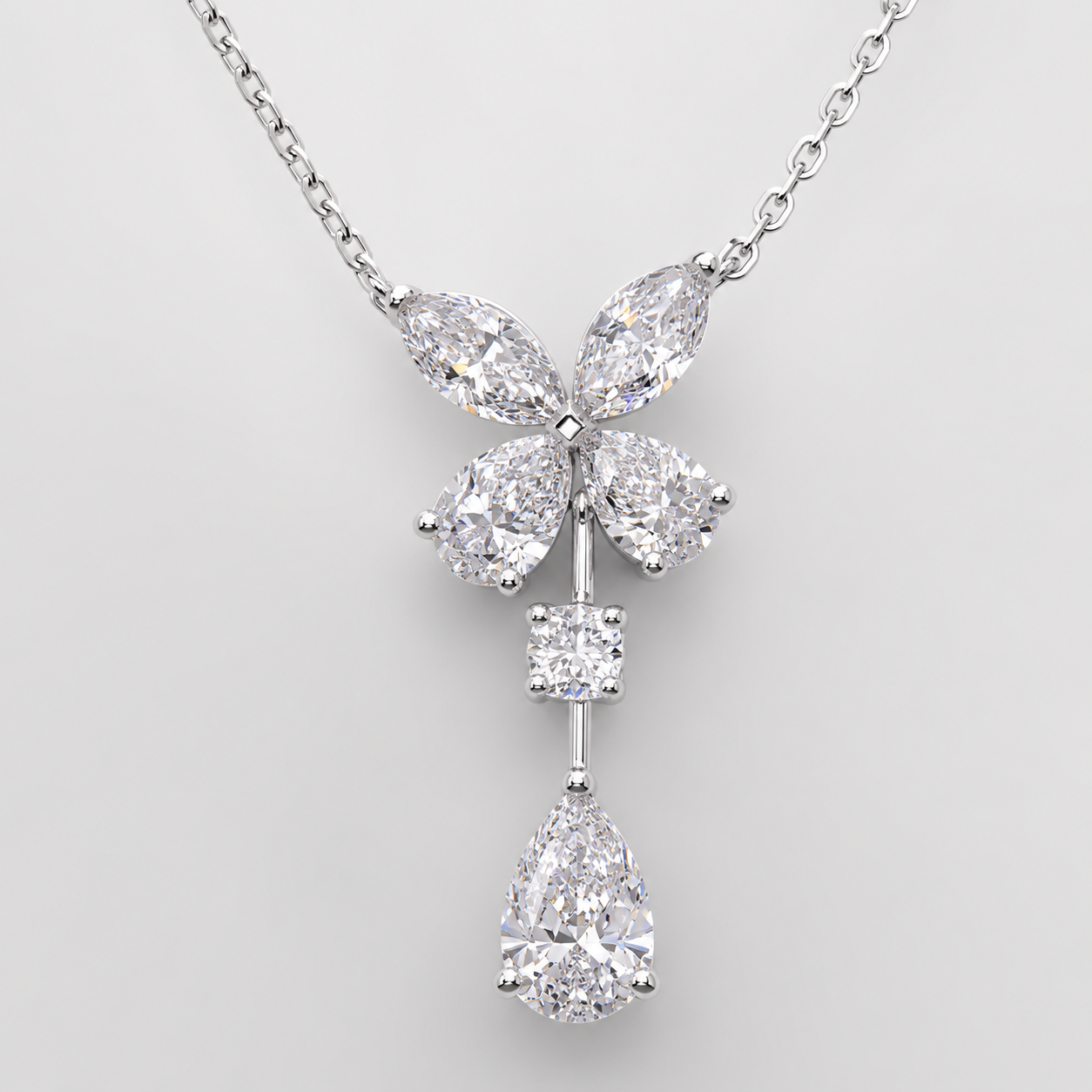 14K White Gold Pear-Shaped Diamond Necklace