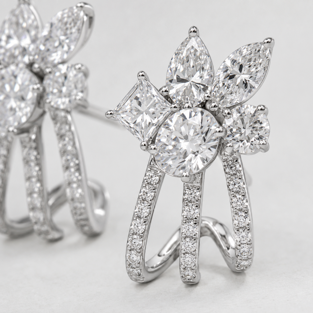 14K White Gold Oval Diamond Stud Earrings