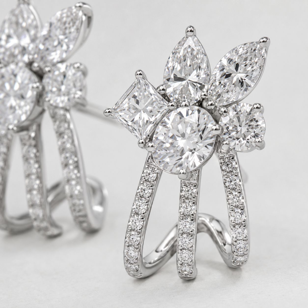 14K White Gold Oval Diamond Stud Earrings