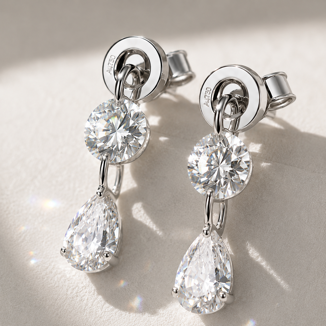 14K White Gold Pear-Shaped Diamond Drop Earrings