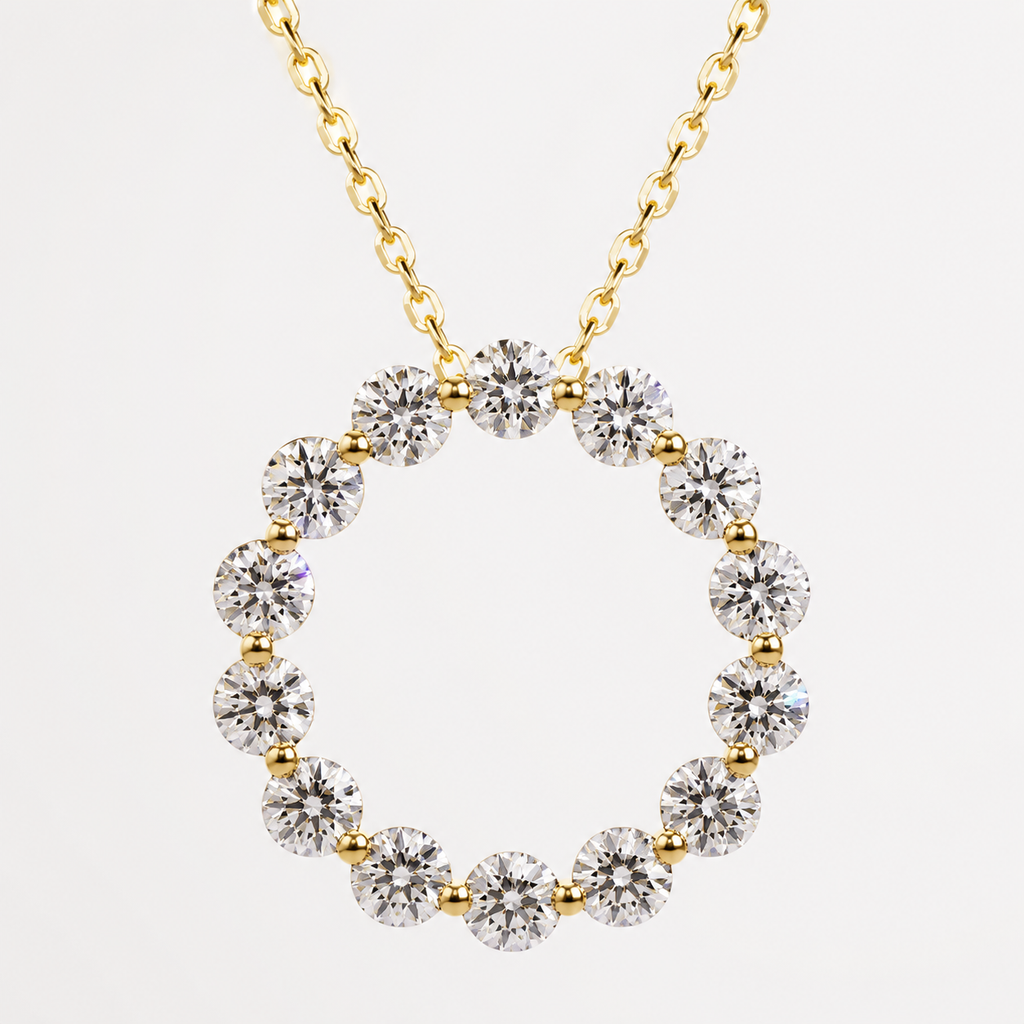 14K Yellow Gold Round Diamond Necklace
