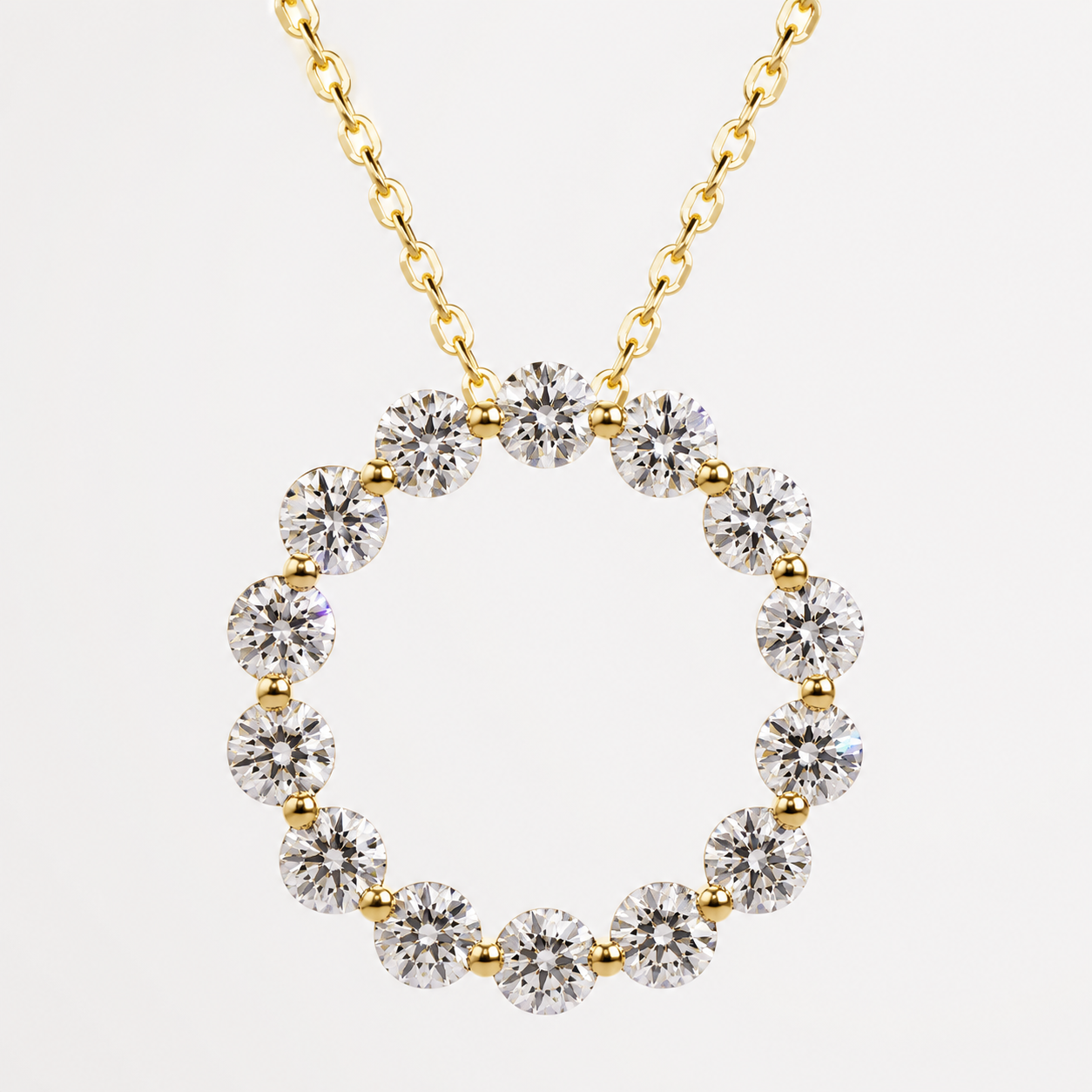 14K Yellow Gold Round Diamond Necklace