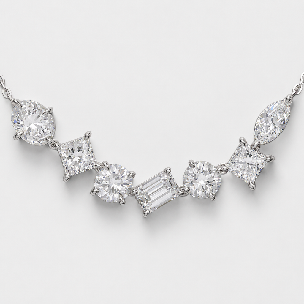 14K White Gold Round Diamond Necklace