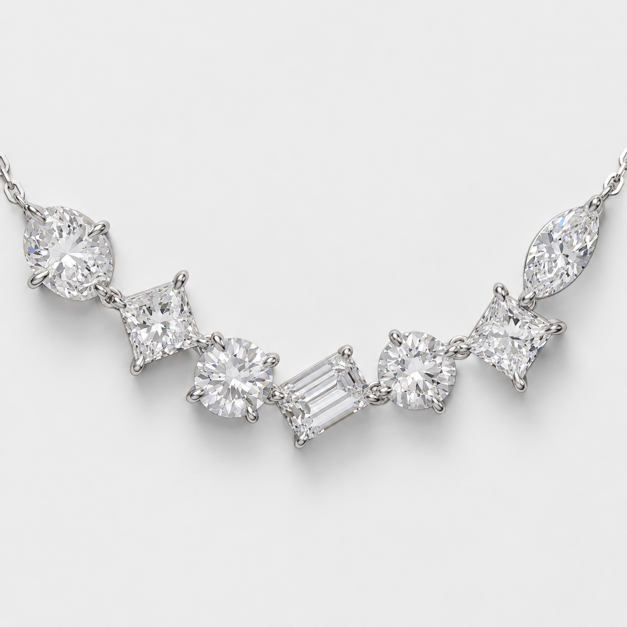14K White Gold Round Diamond Necklace