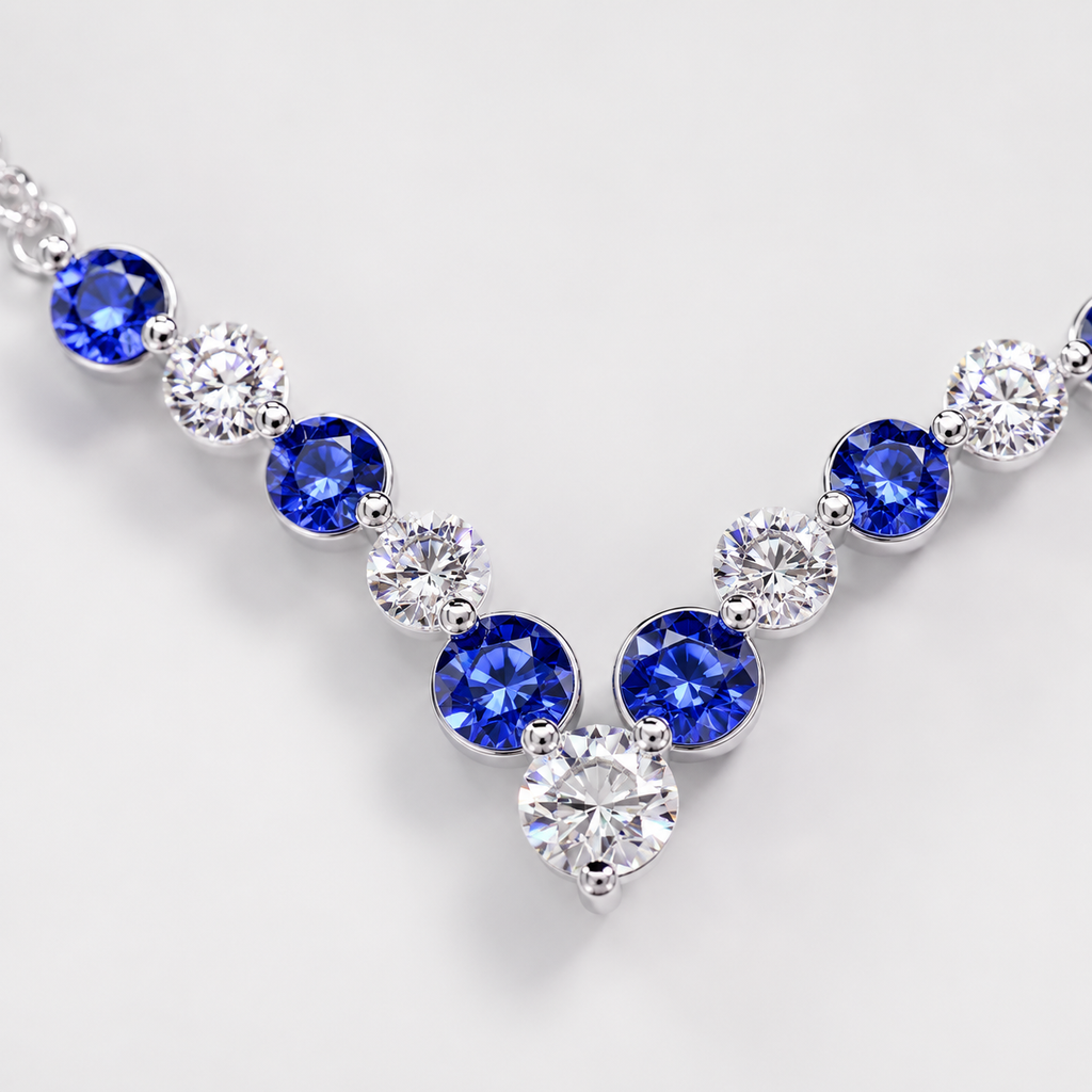 14K White Gold Round Diamond Necklace