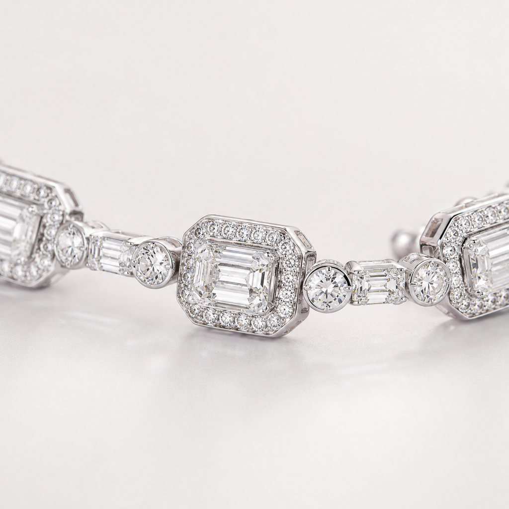 14K White Gold Emerald-Cut Diamond Bracelet