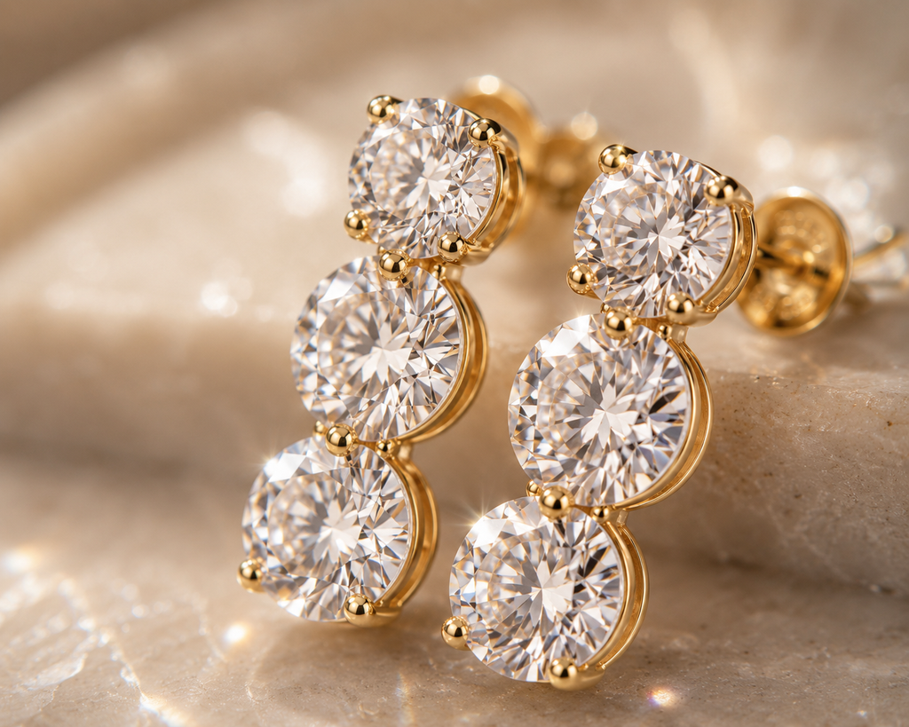 18K Rose Gold Round Diamond Ear Climber Earrings