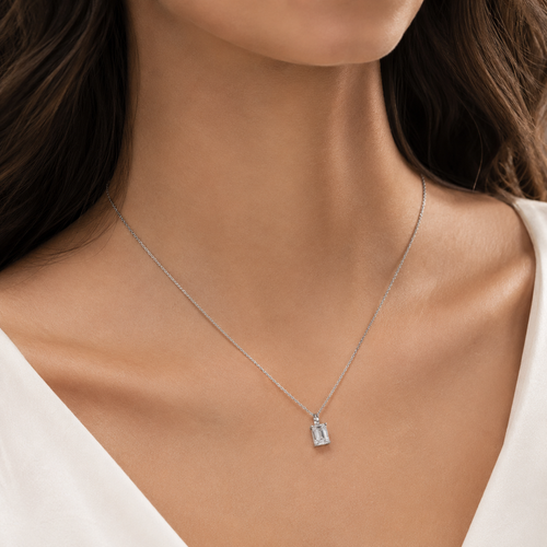 18K White Gold Emerald-Cut Diamond Solitaire Pendant (1 Carat)