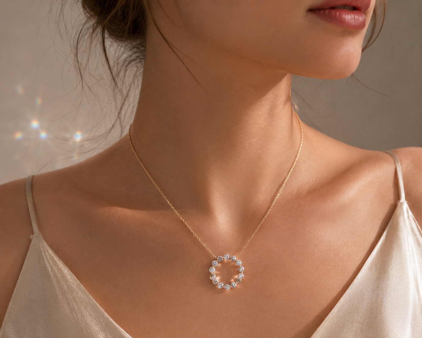 14K Yellow Gold Round Diamond Necklace
