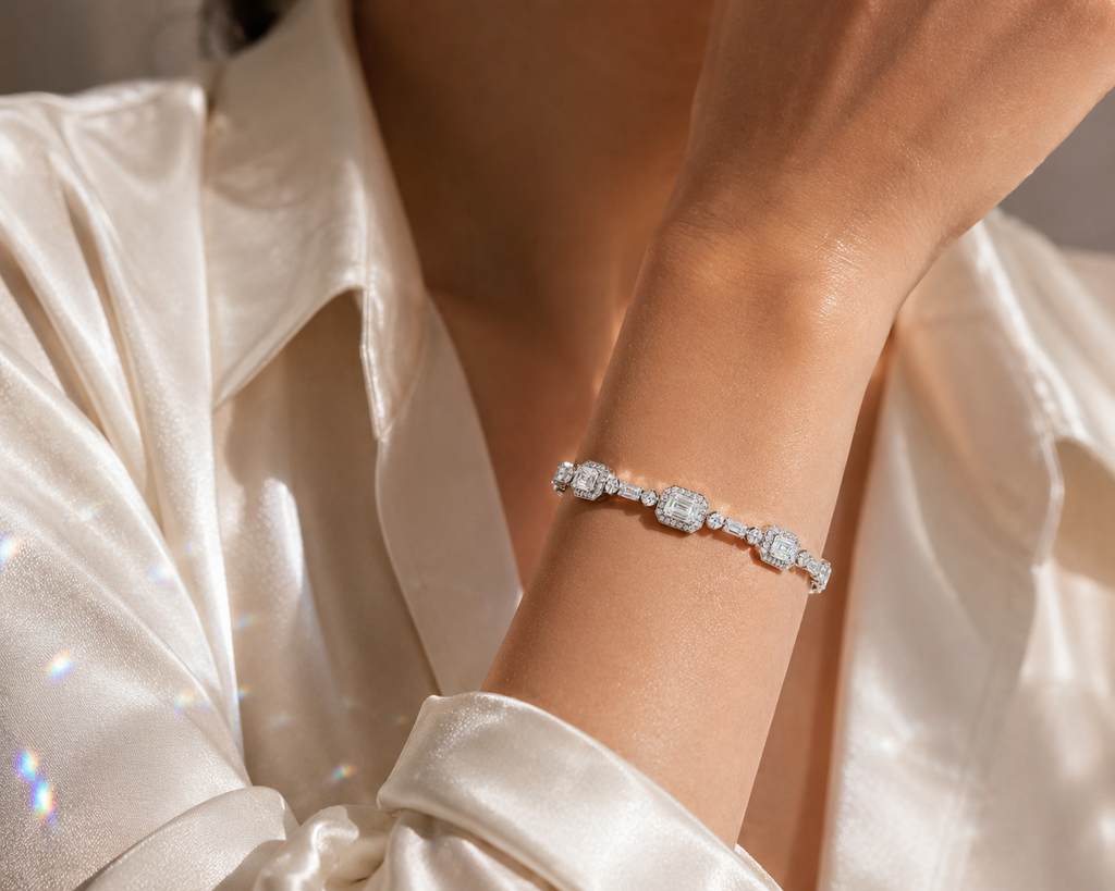 14K White Gold Emerald-Cut Diamond Bracelet
