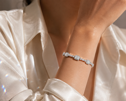 14K White Gold Emerald-Cut Diamond Bracelet