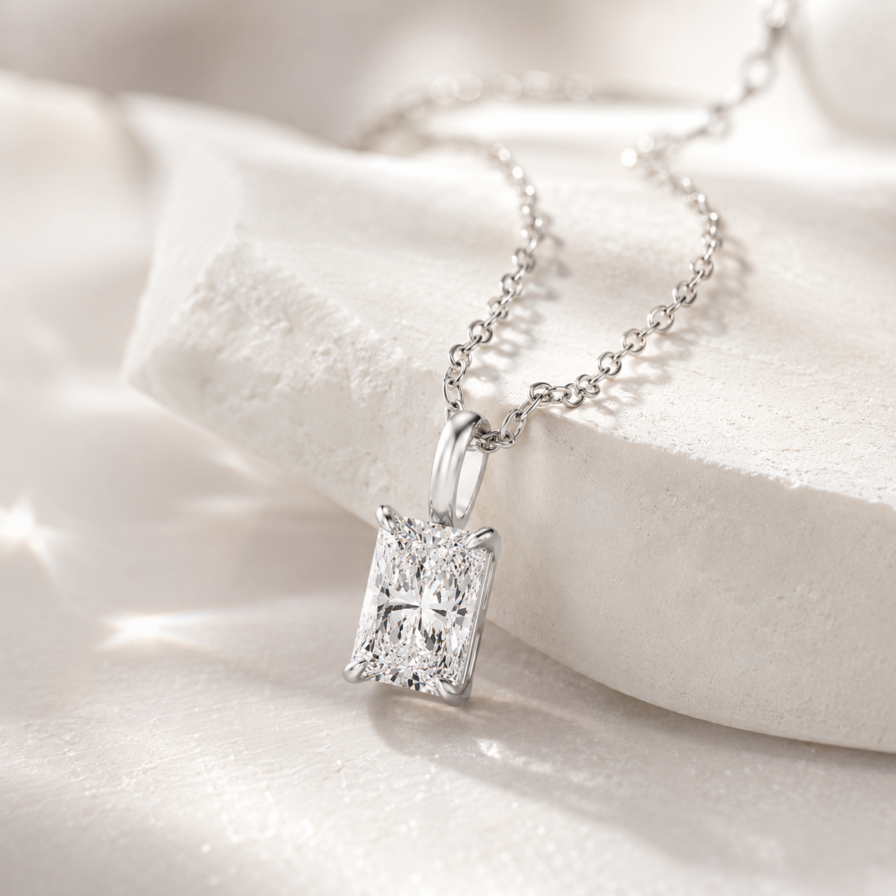 18K White Gold Radiant-Cut Solitaire Diamond Pendant (1 Carat)