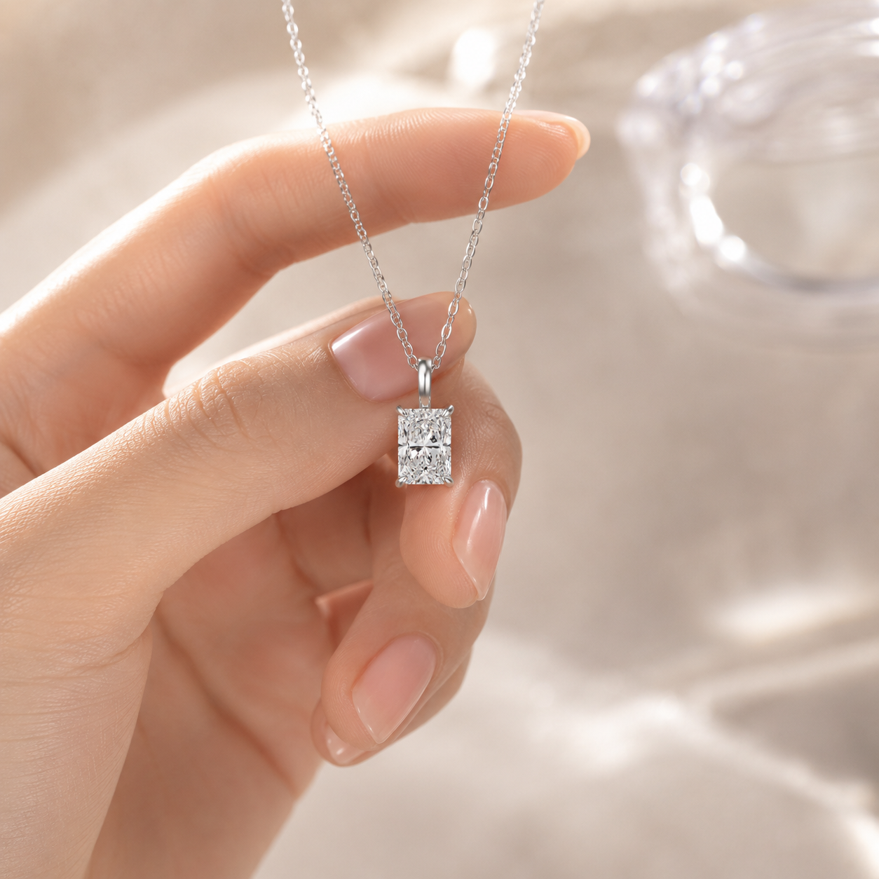 18K White Gold Radiant-Cut Solitaire Diamond Pendant (1 Carat)