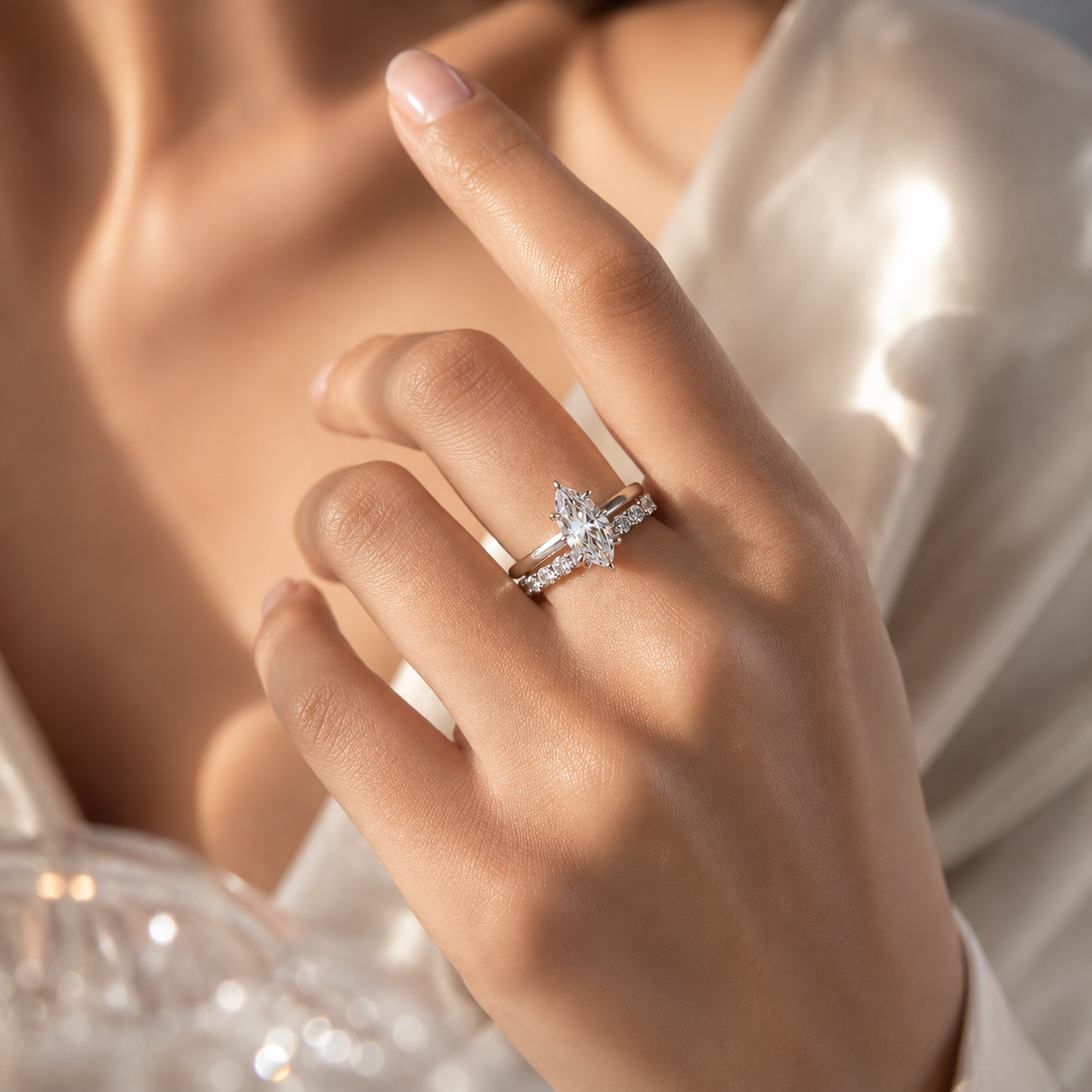 18K White Gold Marquise-Cut Diamond Stackable Ring (2.02 Carats)