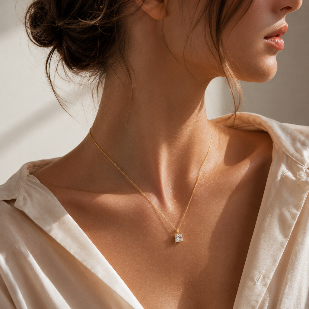 18K Yellow Gold Princess-Cut Diamond Solitaire Pendant(1 Carat)