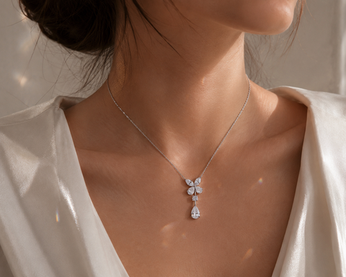 14K White Gold Pear-Shaped Diamond Necklace