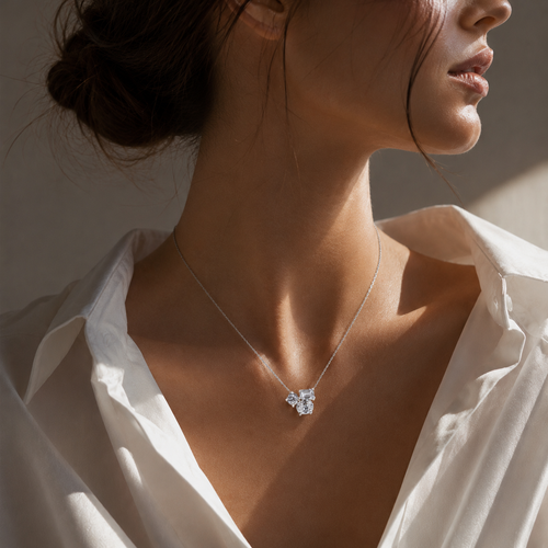 18K White Gold Emerald-Cut Multi-Diamond Necklace