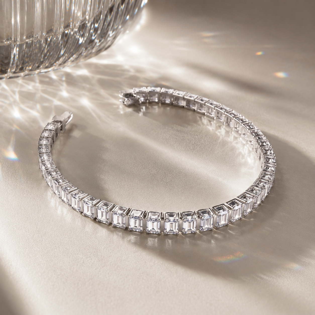 18K White Gold Emerald Diamond Eternity Bracelet(0.50ct each)