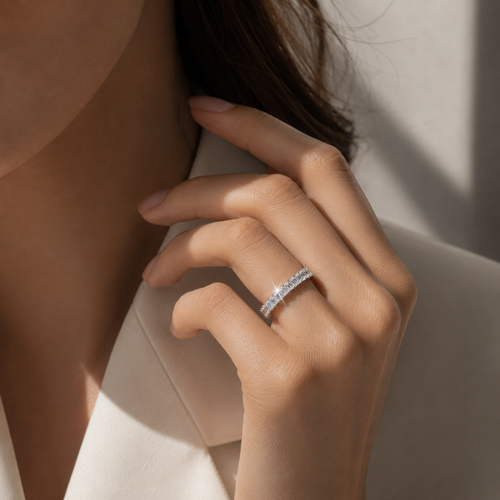 18K White Gold Emerald-Cut Diamond Ring(0.20 ct Each)