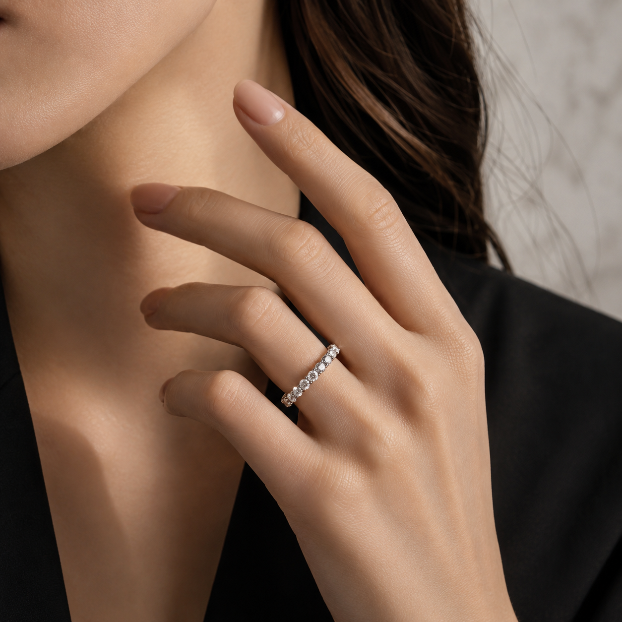 18K White Gold Round Diamond Ring(0.05 ct Each)