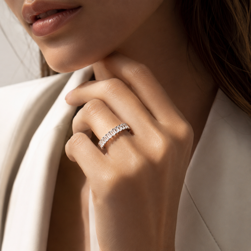 18K White Gold Emerald-Cut Diamond Ring(0.10 ct Each)