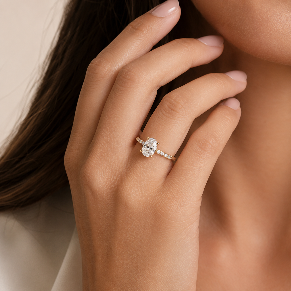 14K White Gold Oval Diamond Ring