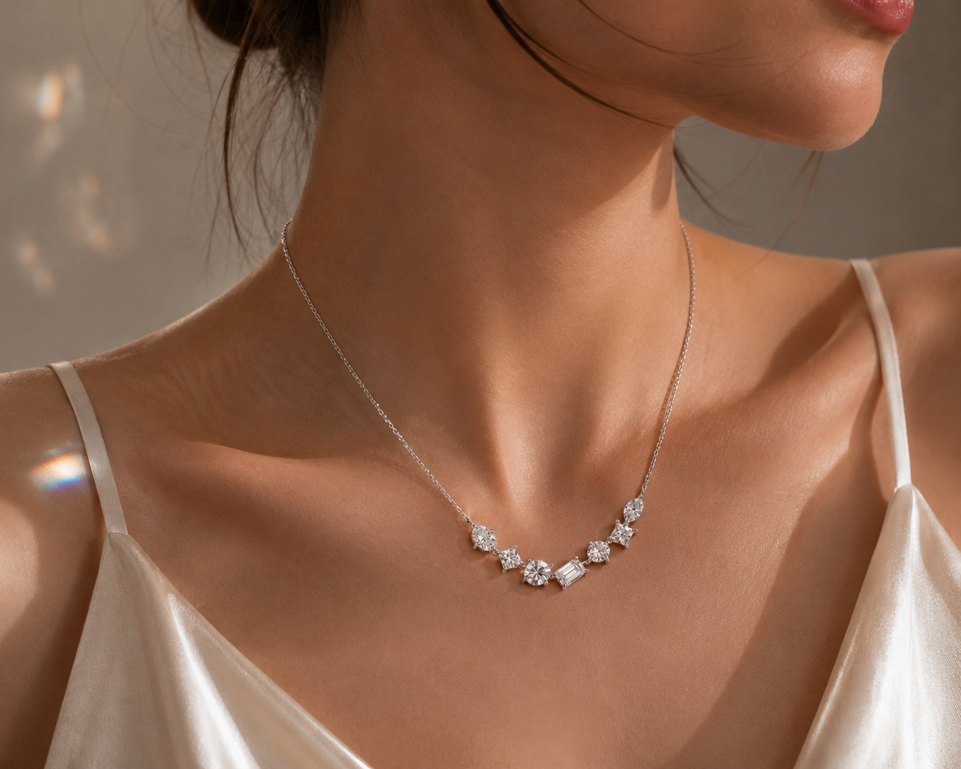 14K White Gold Round Diamond Necklace