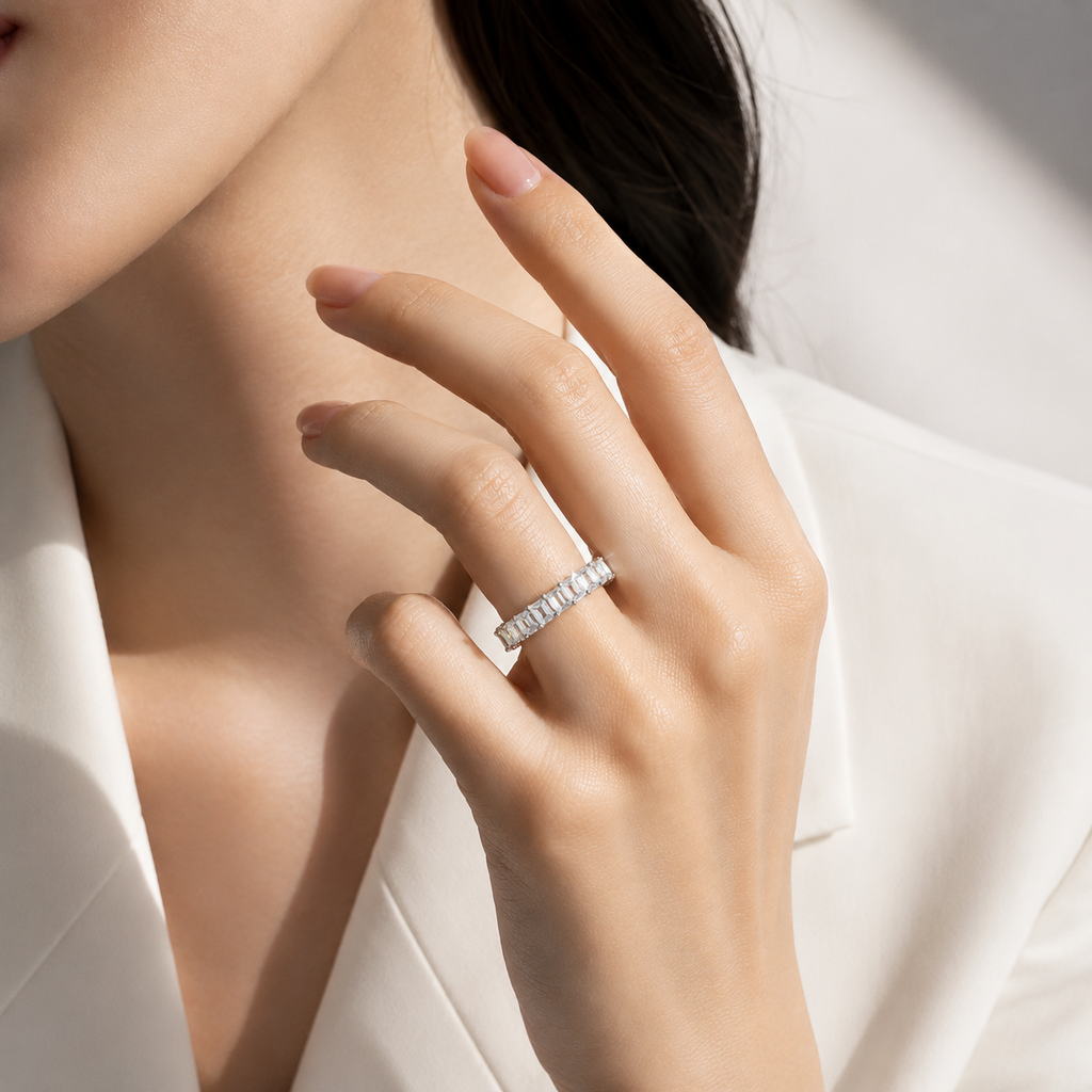 18K White Gold Emerald-Cut Diamond Ring(0.30 ct Each)