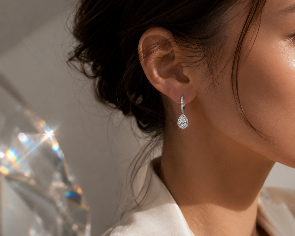 14K White Gold Pear-Shaped Diamond Earrings
