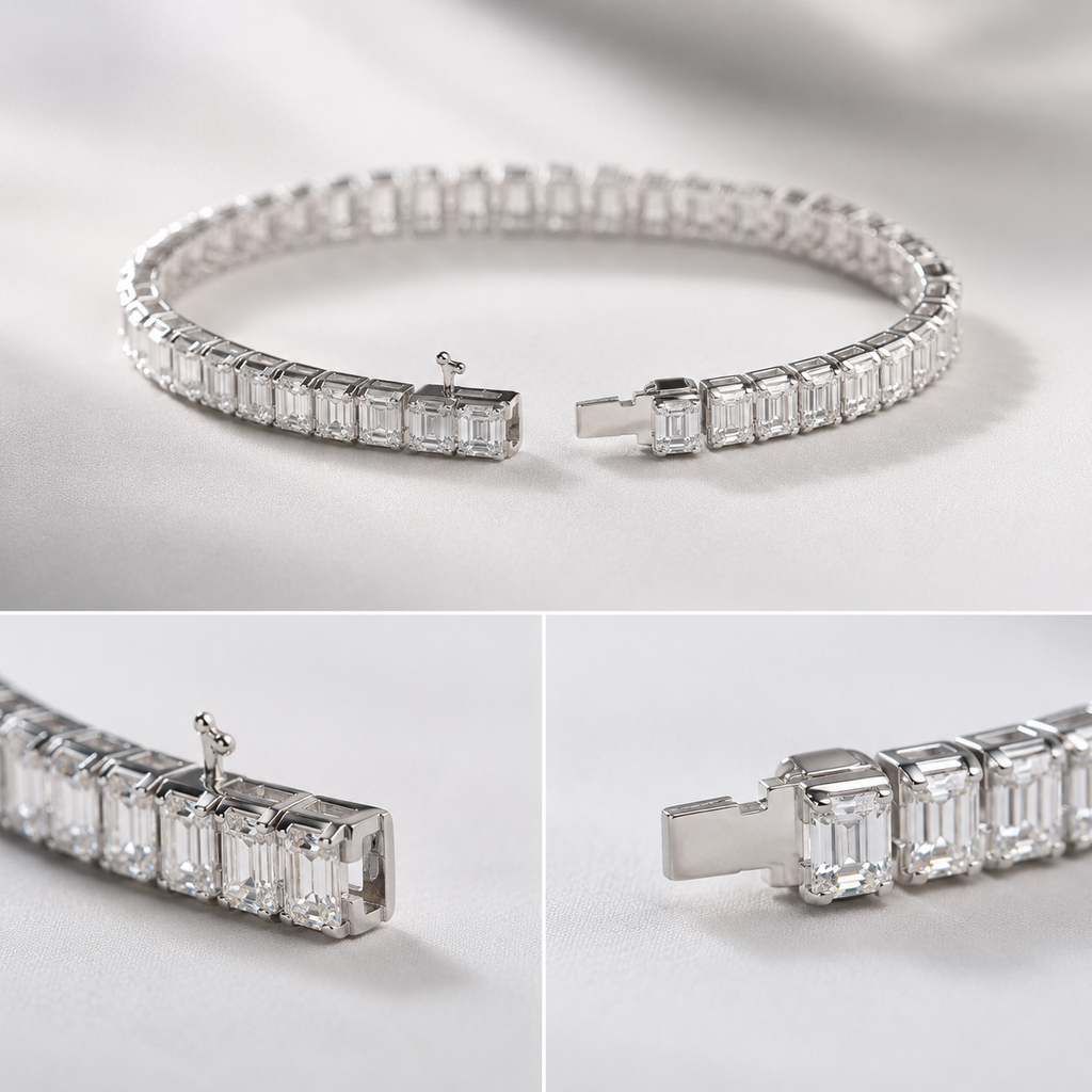 18K White Gold Emerald Diamond Eternity Bracelet(0.50ct each)