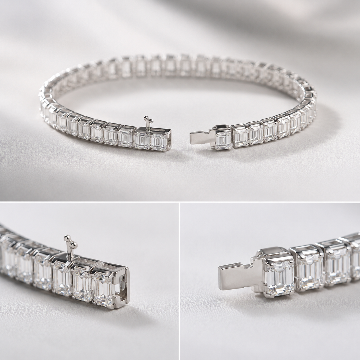 18K White Gold Emerald Diamond Eternity Bracelet(0.50ct each)