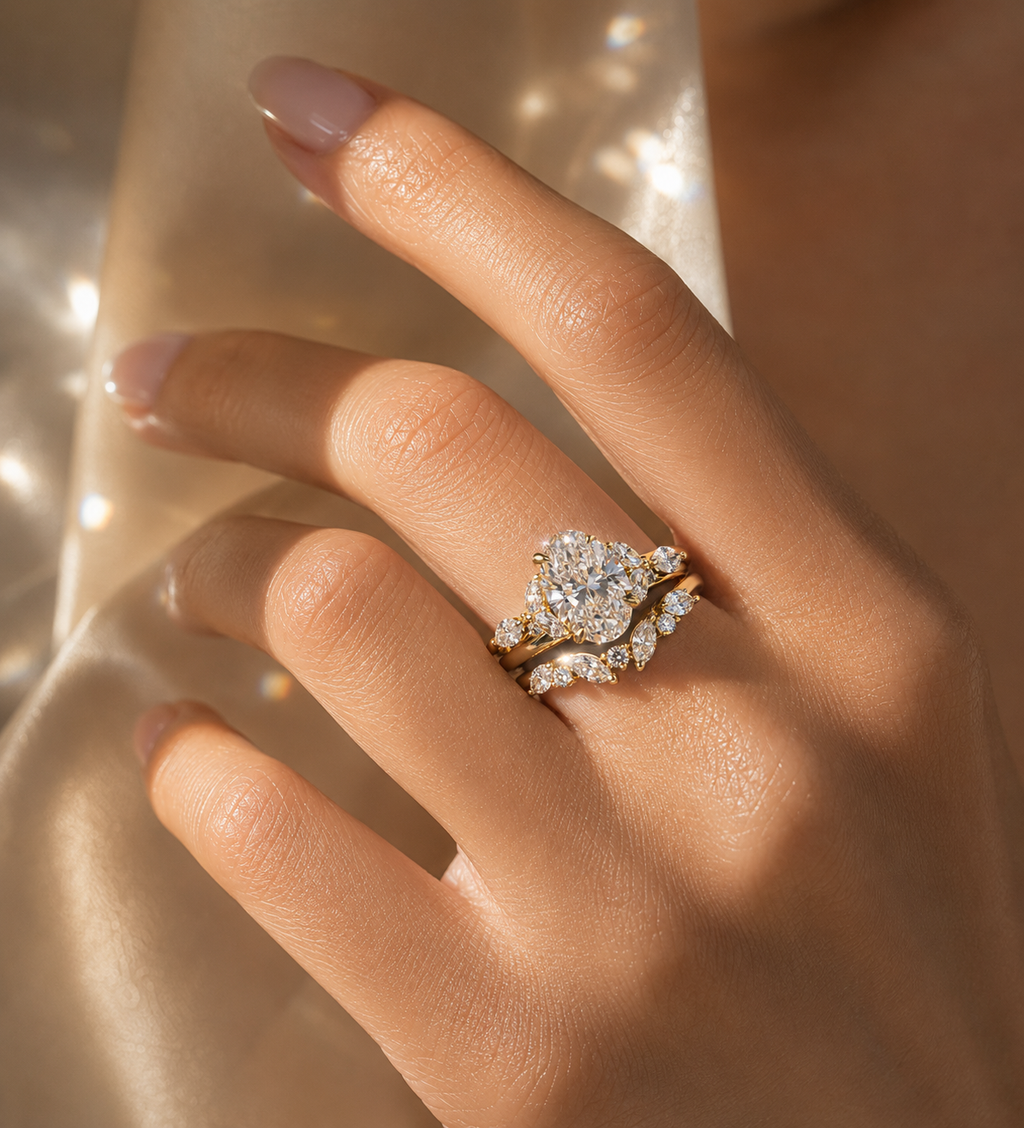 18K Yellow Gold Oval Diamond Stackable Ring (2.03 Carats)