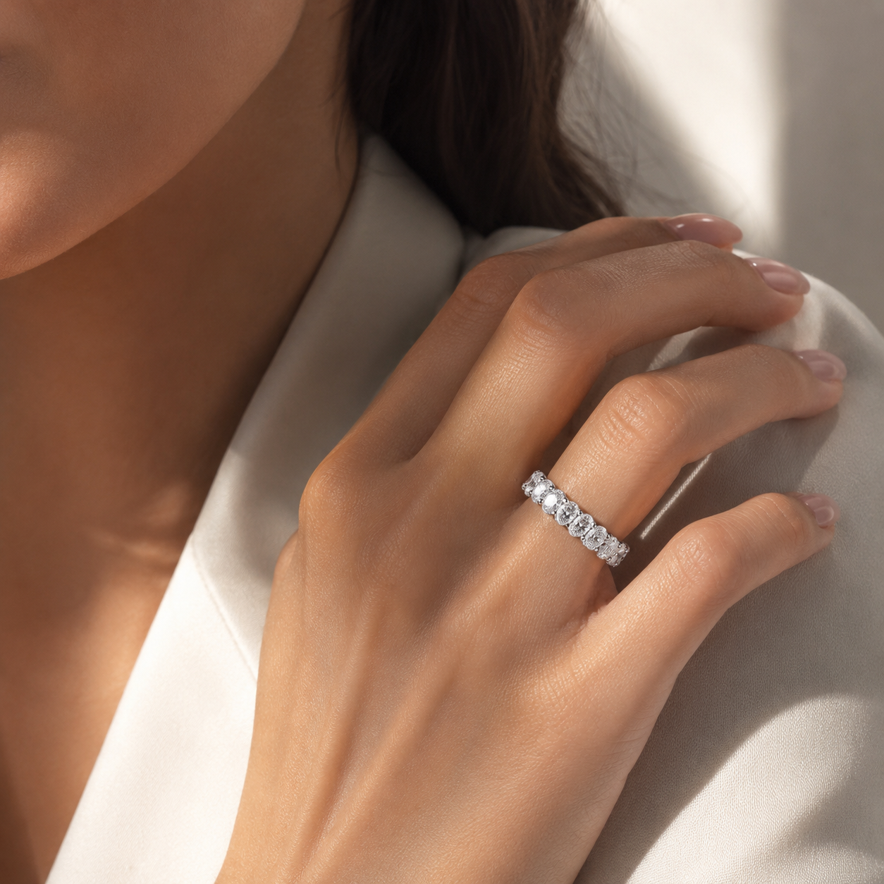 18K White Gold Oval Diamond Ring(0.30 ct Each)