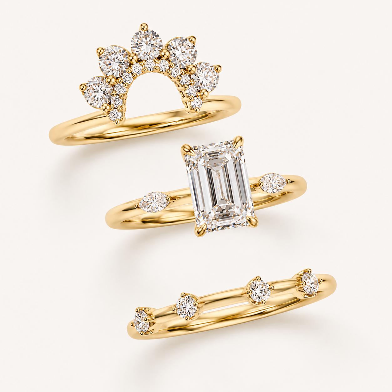 18K Yellow Gold Emerald-Cut Diamond Stackable Ring (2.09 Carats)