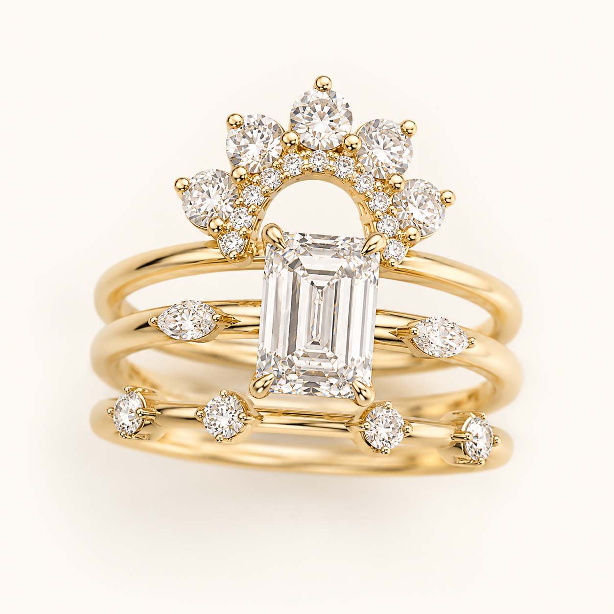 18K Yellow Gold Emerald-Cut Diamond Stackable Ring (2.09 Carats)