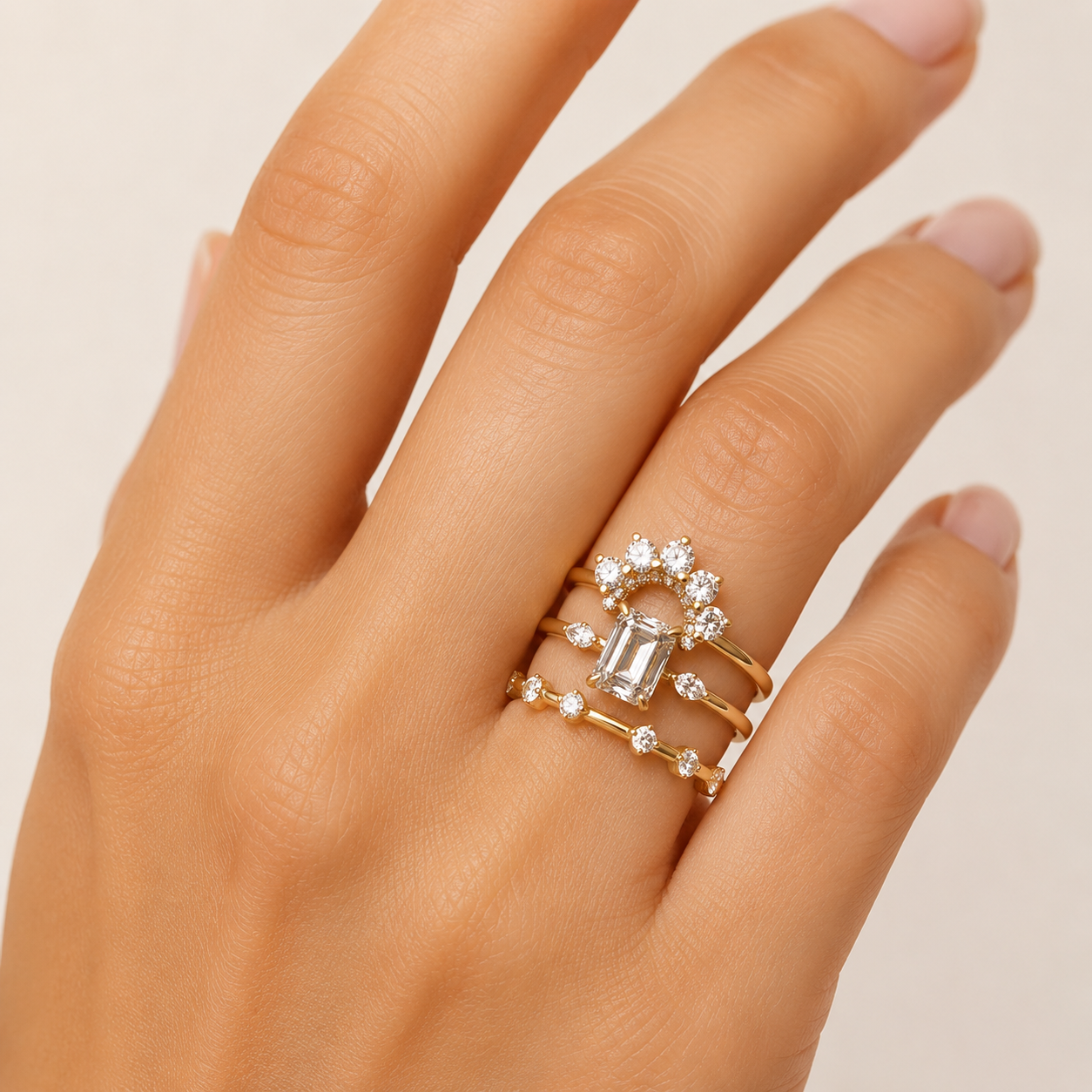 18K Yellow Gold Emerald-Cut Diamond Stackable Ring (2.09 Carats)