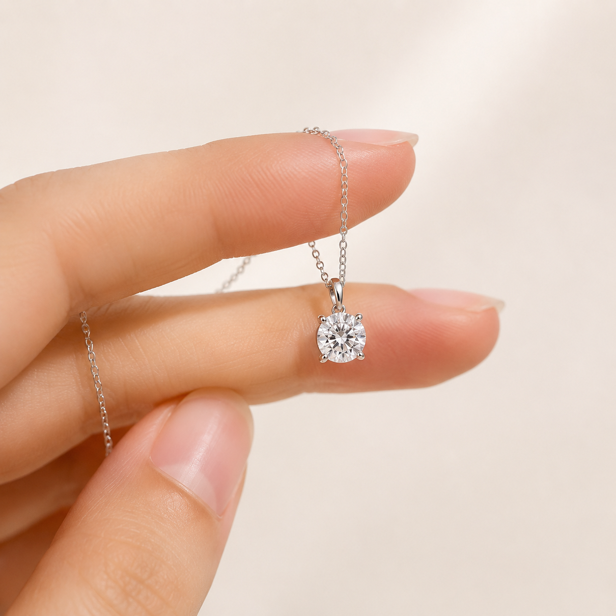 18K White Gold Round Solitaire Diamond Pendant (1 Carat)