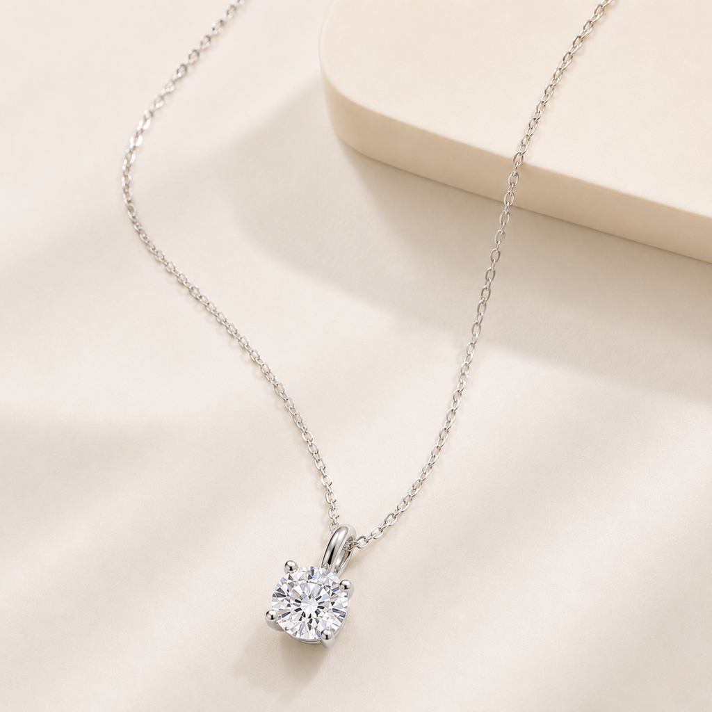 18K White Gold Round Solitaire Diamond Pendant (1 Carat)