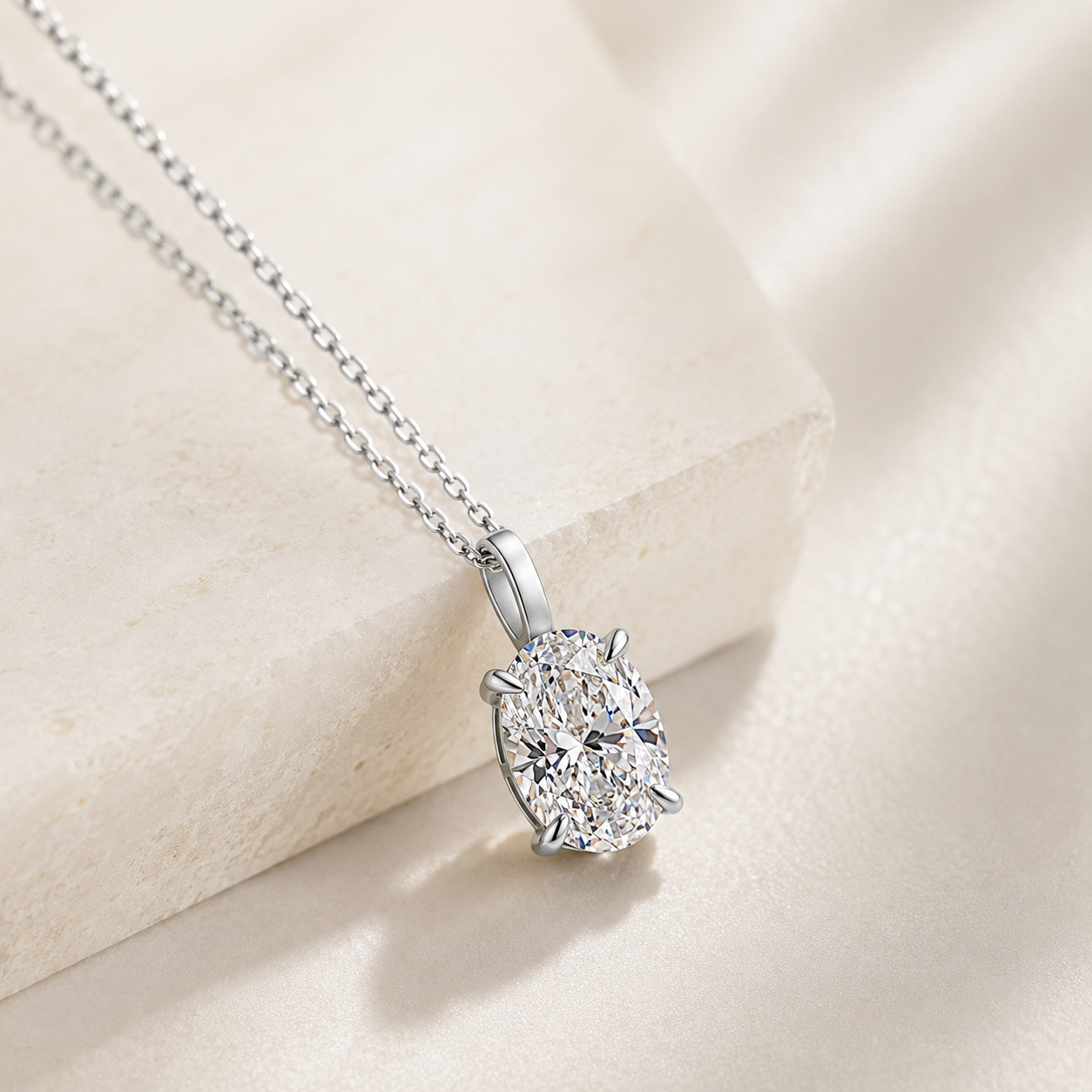 18K White Gold Oval Diamond Solitaire Pendant (1 Carat)