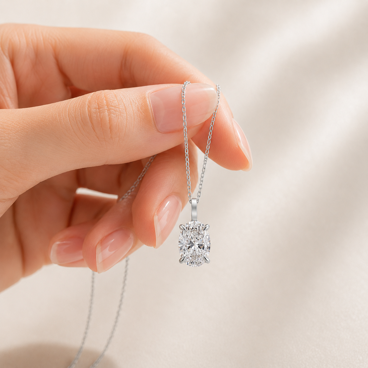 18K White Gold Oval Diamond Solitaire Pendant (1 Carat)