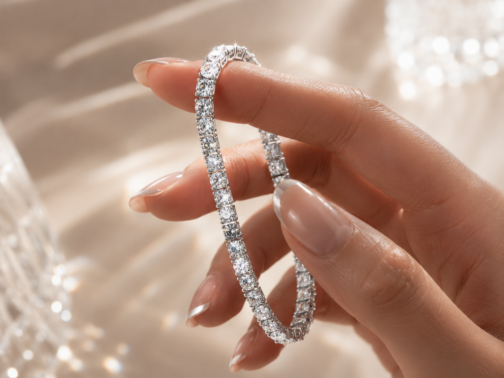 18K White Gold Round Diamond Tennis Bracelet（0.20ct each）