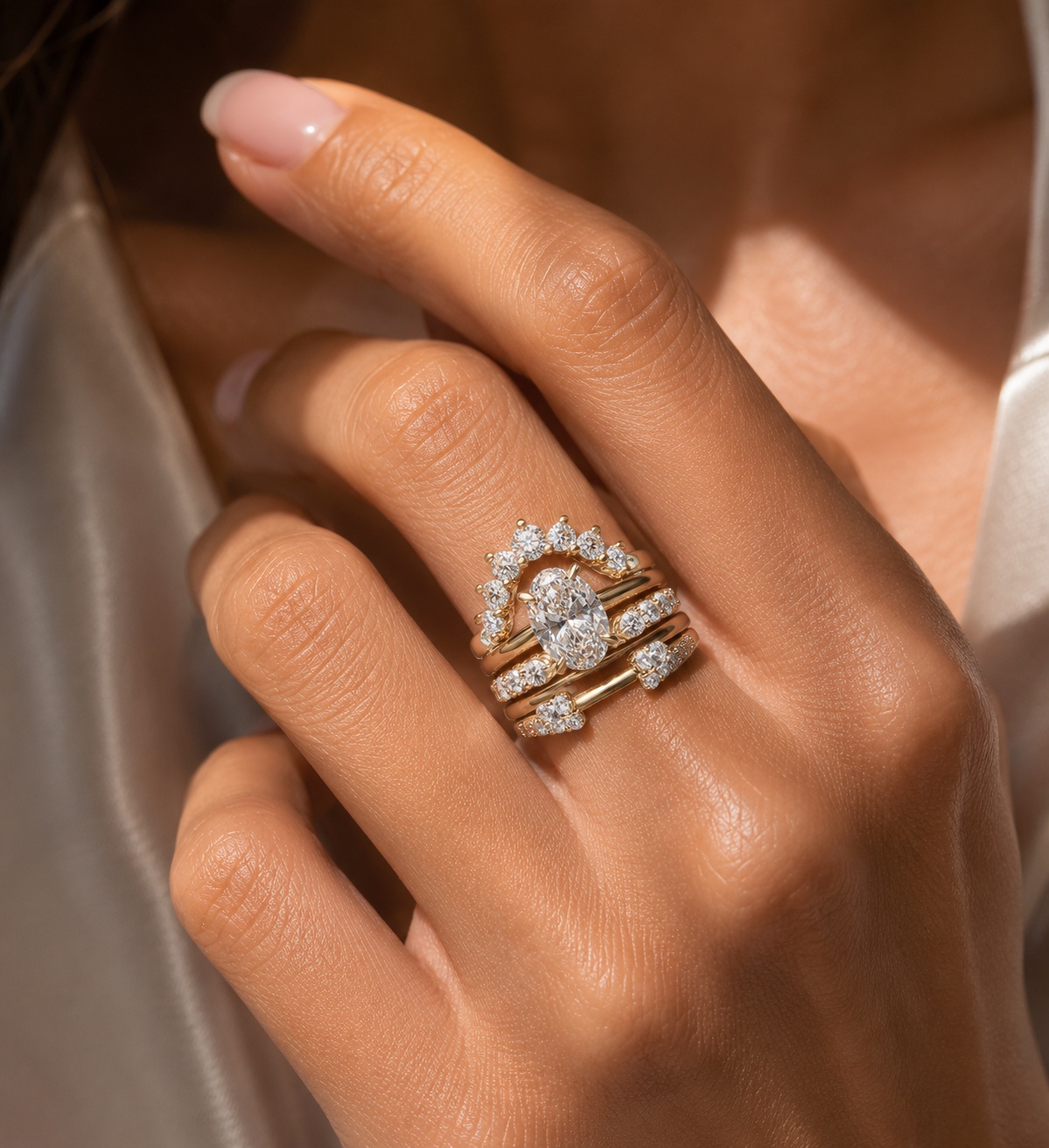 18K Yellow Gold Oval Diamond Stackable Ring (2 Carats)