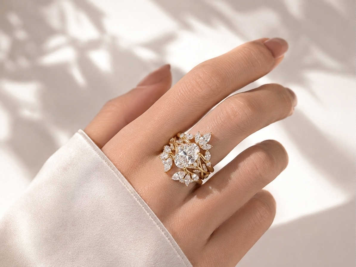 18K Yellow Gold Oval Diamond Stackable Ring (2.07 Carats)