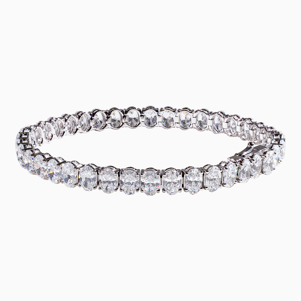 18K White Gold Oval Diamond Tennis Bracelet（0.30 ct）