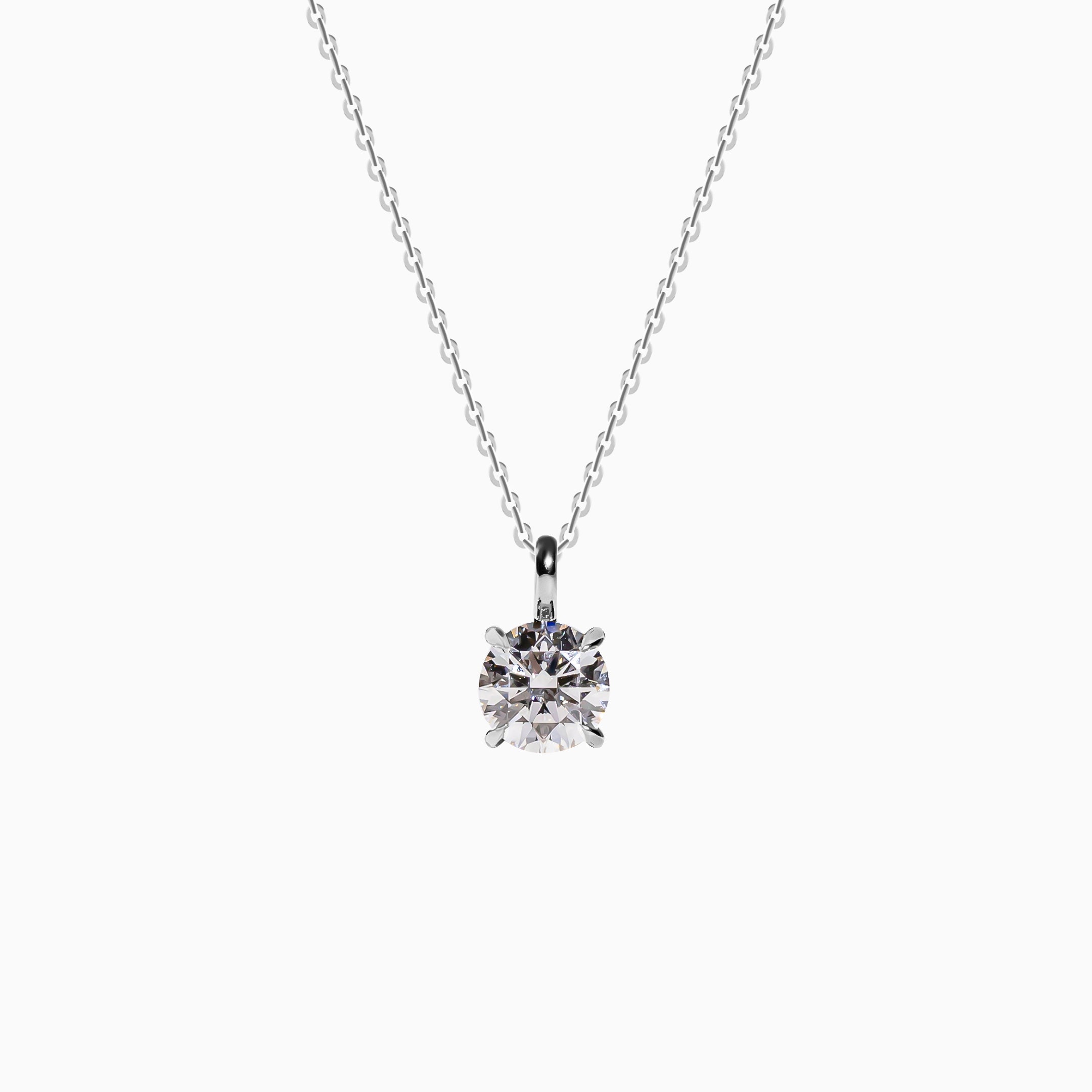 18K White Gold Round Solitaire Diamond Pendant (1 Carat)