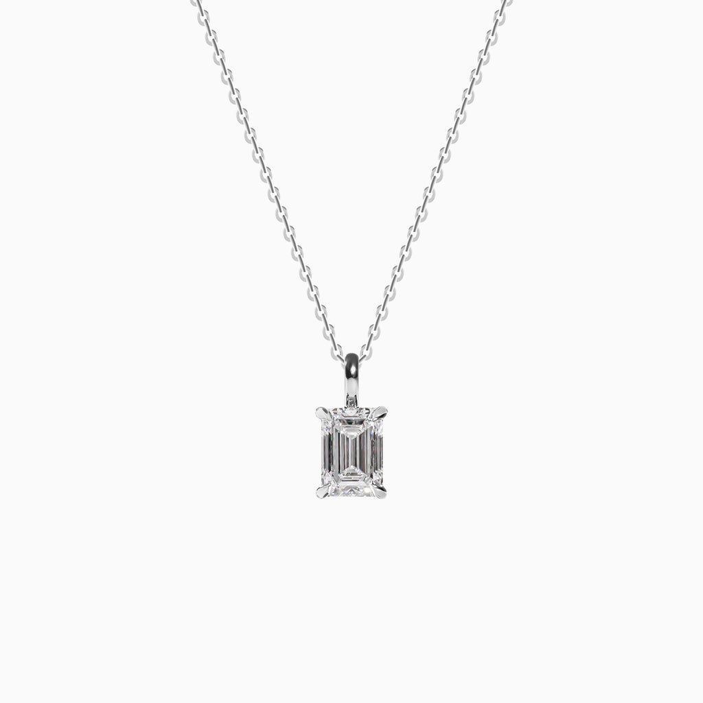 18K White Gold Emerald-Cut Diamond Solitaire Pendant (1 Carat)